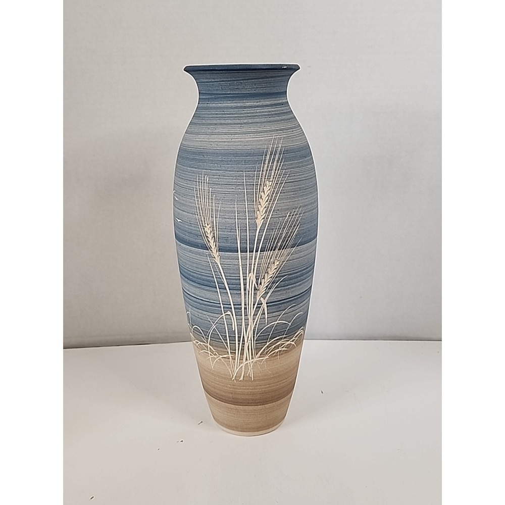 Large 12.5" KIM CHAPMAN Studio Pottery Vase Signed & Dated '86 Wheat Motif
